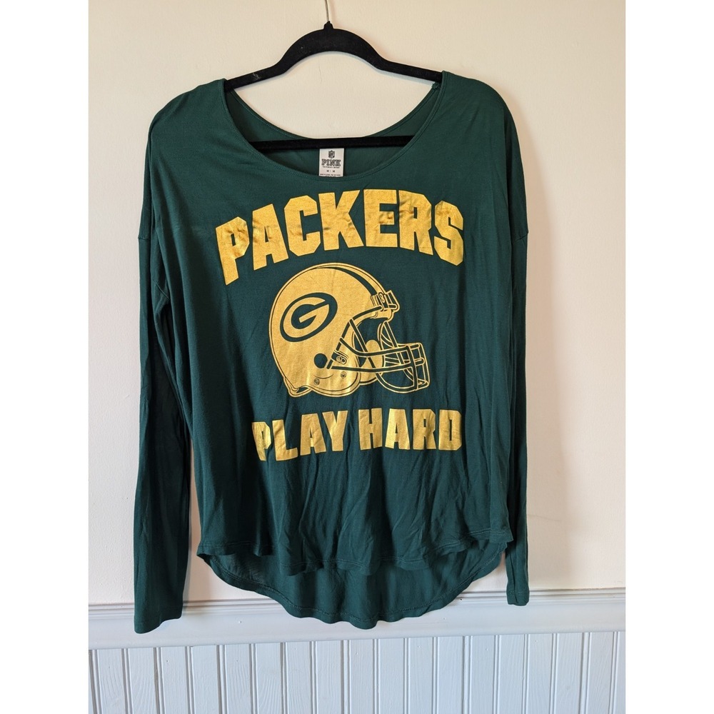 Pink Victoria Secret Green Bay Packers Shirt Medium Football Metallic Play Hard